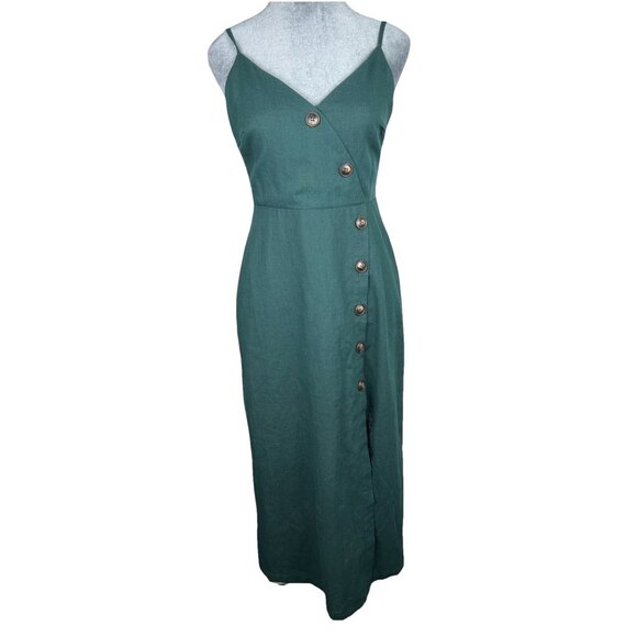 Lush Anthropologie Green Linen Midi Sheath Dress S Bohemian Cottagecore Coastal - Picture 8 of 13